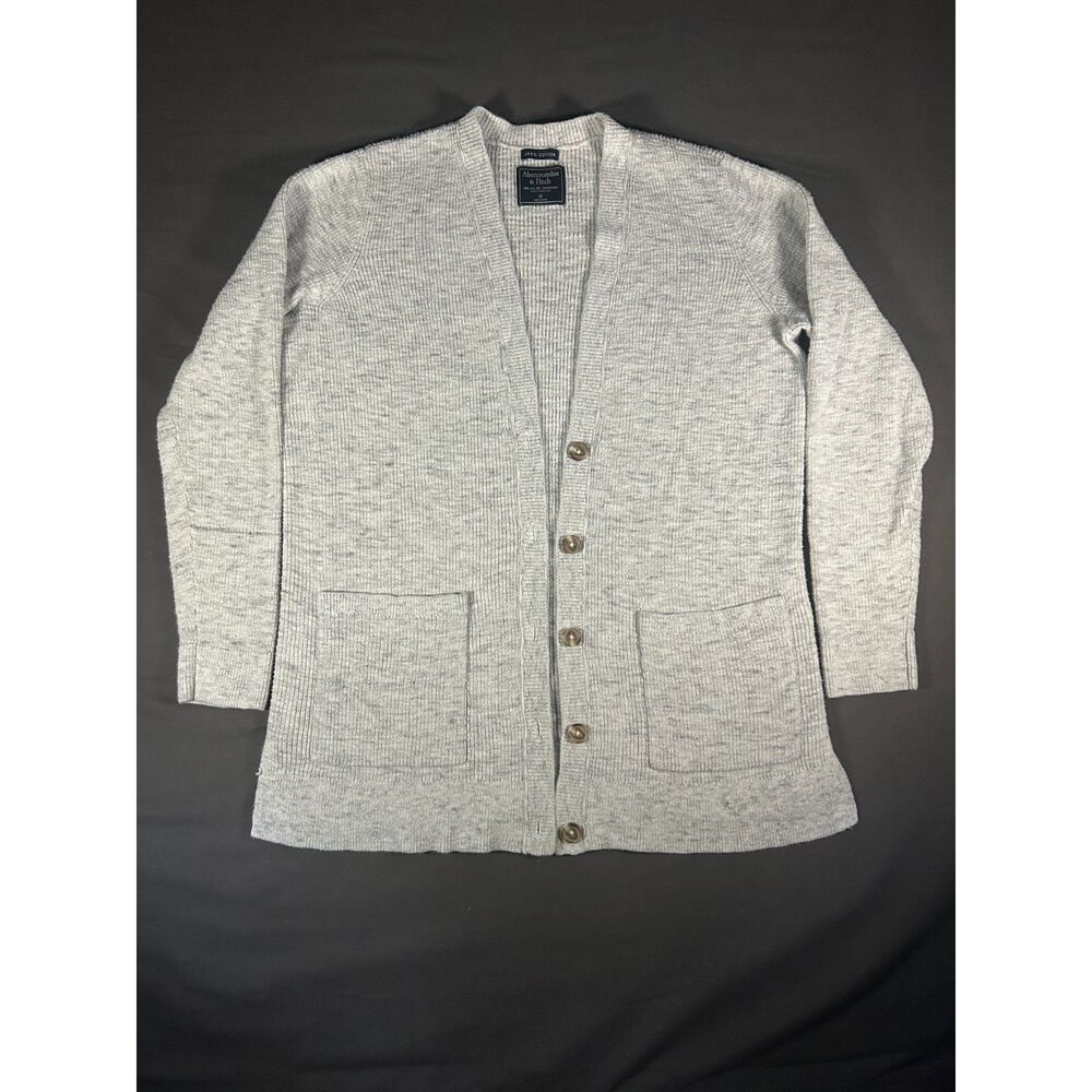 Vtg Y2K Abercrombie & Fitch Gray Knit Cardigan Sweater Pockets Button Front M